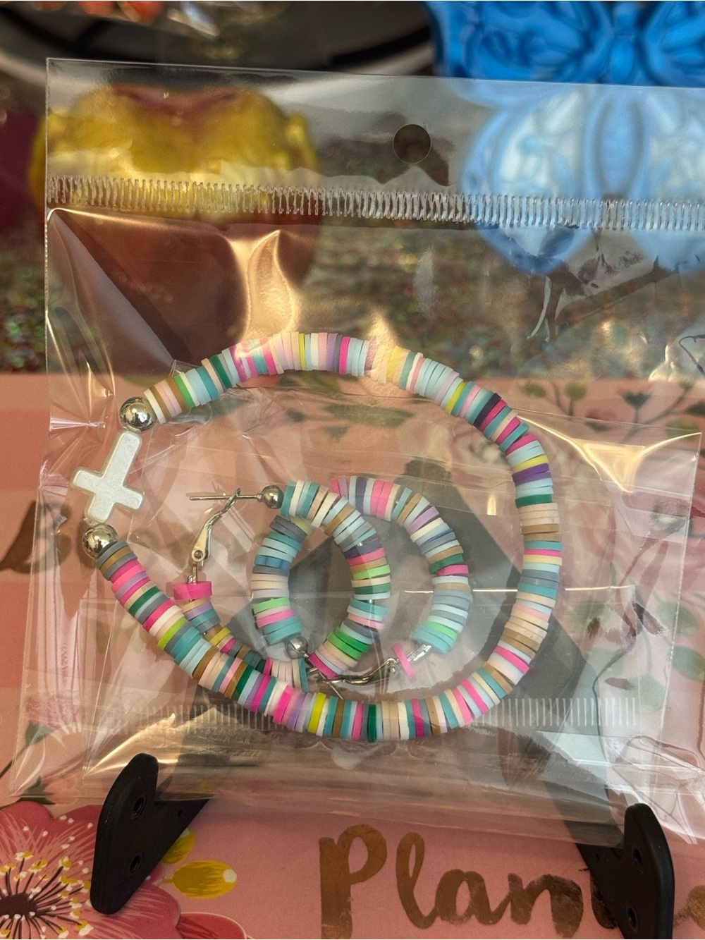 Heishi Colorful Beaded Hoop/bracelet and Earrings Set